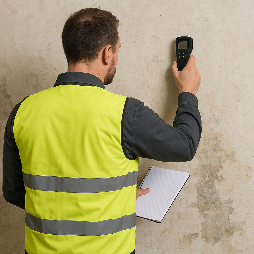 Man in high vis checking for damp